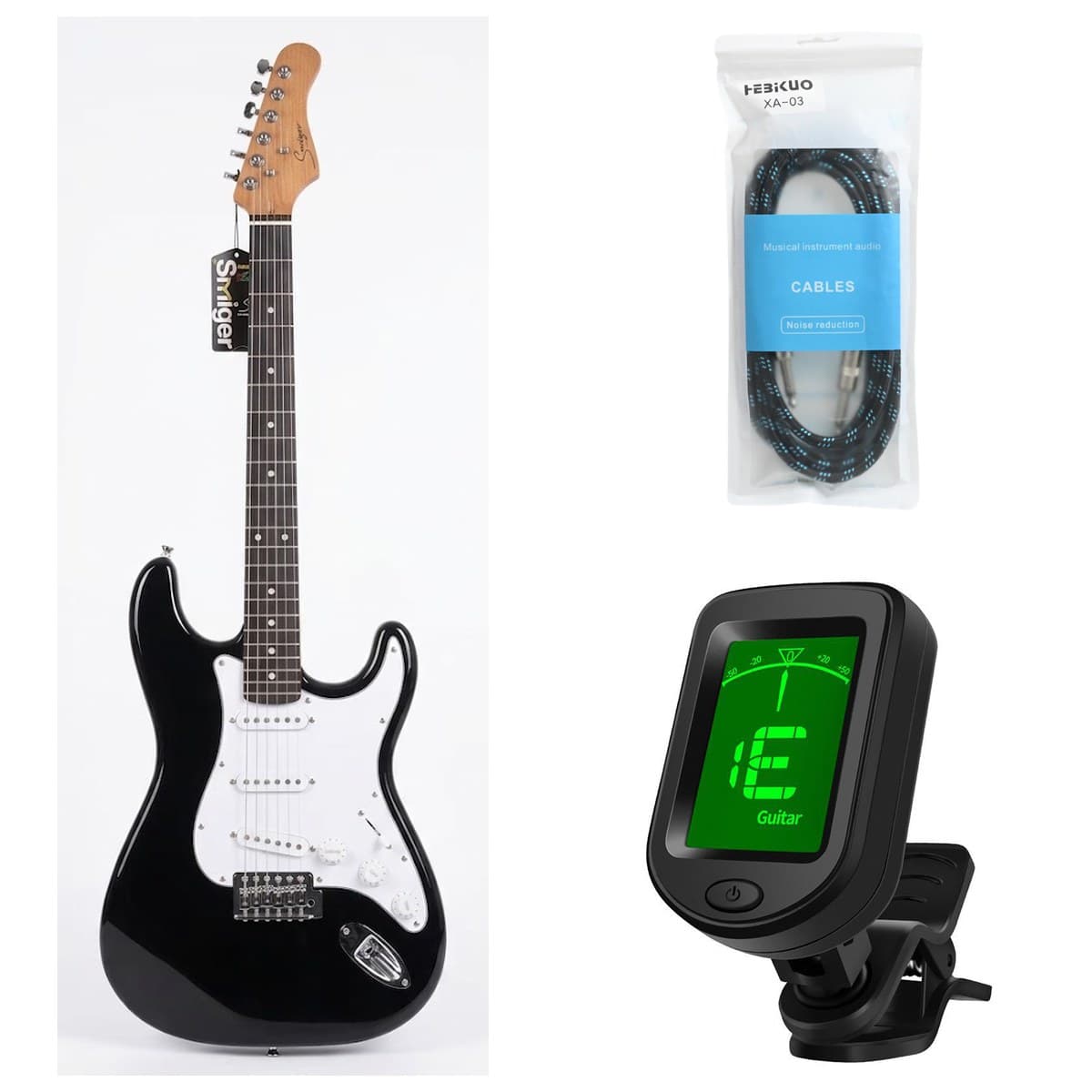 Kit Principiante Guitarra Eléctrica Smiger Stratocaster Negro