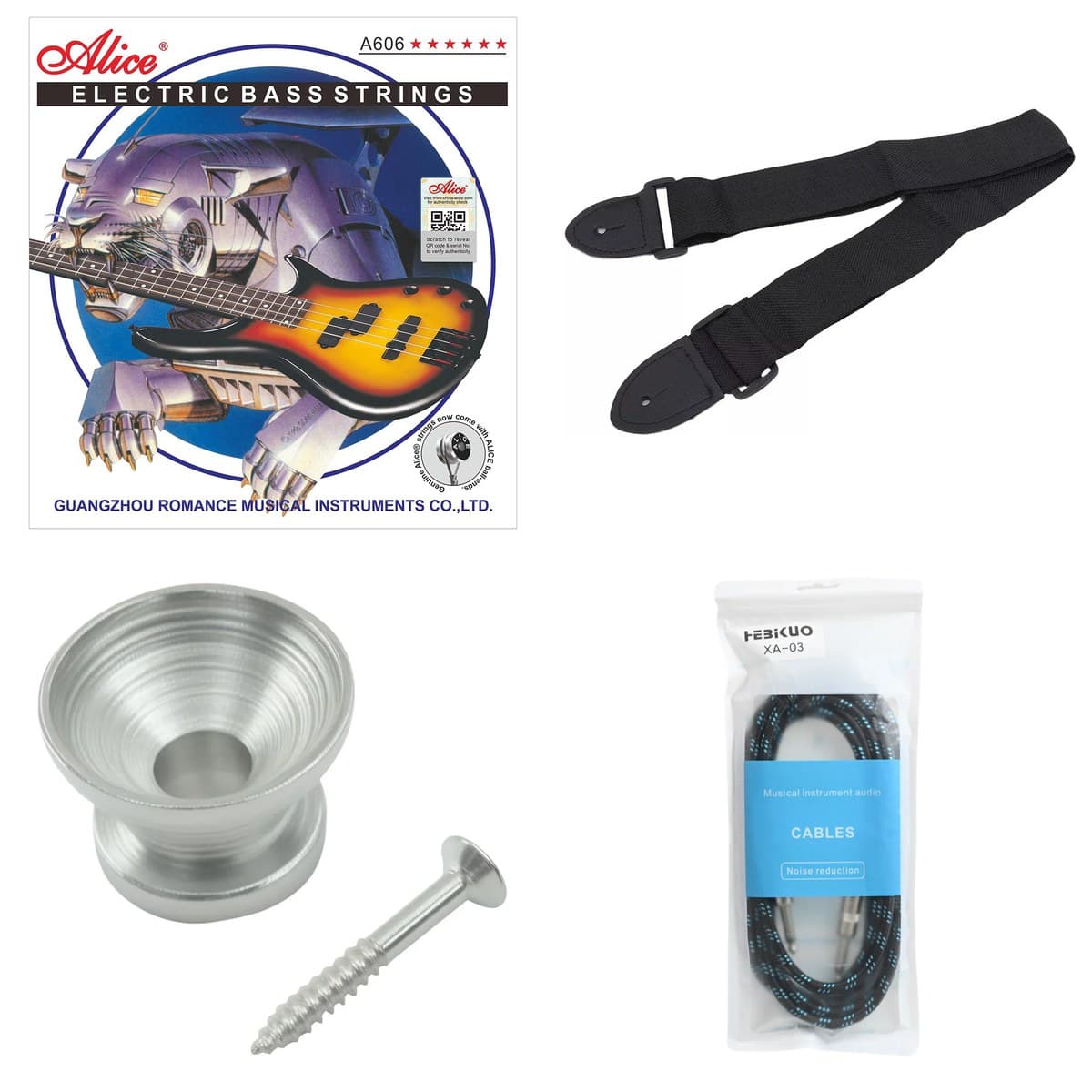 Pack Bajista: Cuerdas + Correa + Pines + Cable