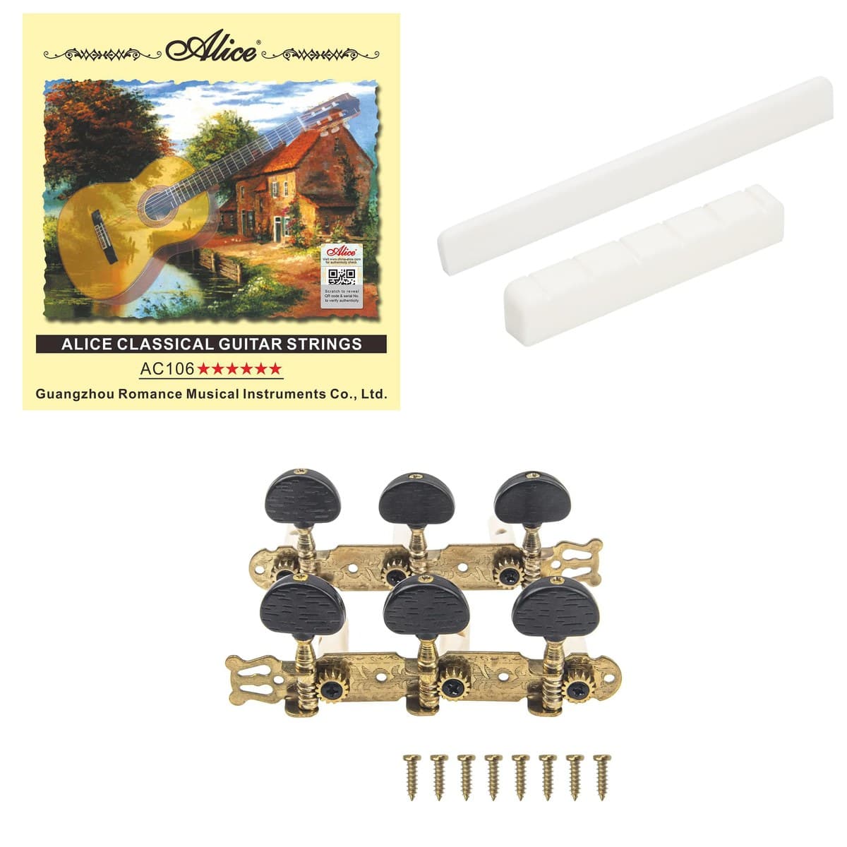 Pack Mantenimiento Guitarra Clásica: Cuerdas + Cejuela + Clavijas